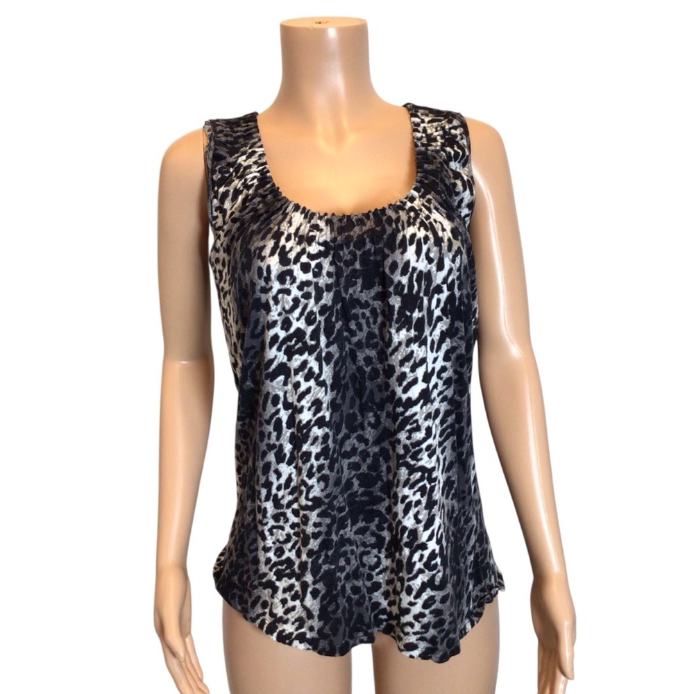 Chico’s Leopard Print Black-Gray 2-Piece Tank & Cardigan Set | Size 2 (L/12) - Picture 4 of 9